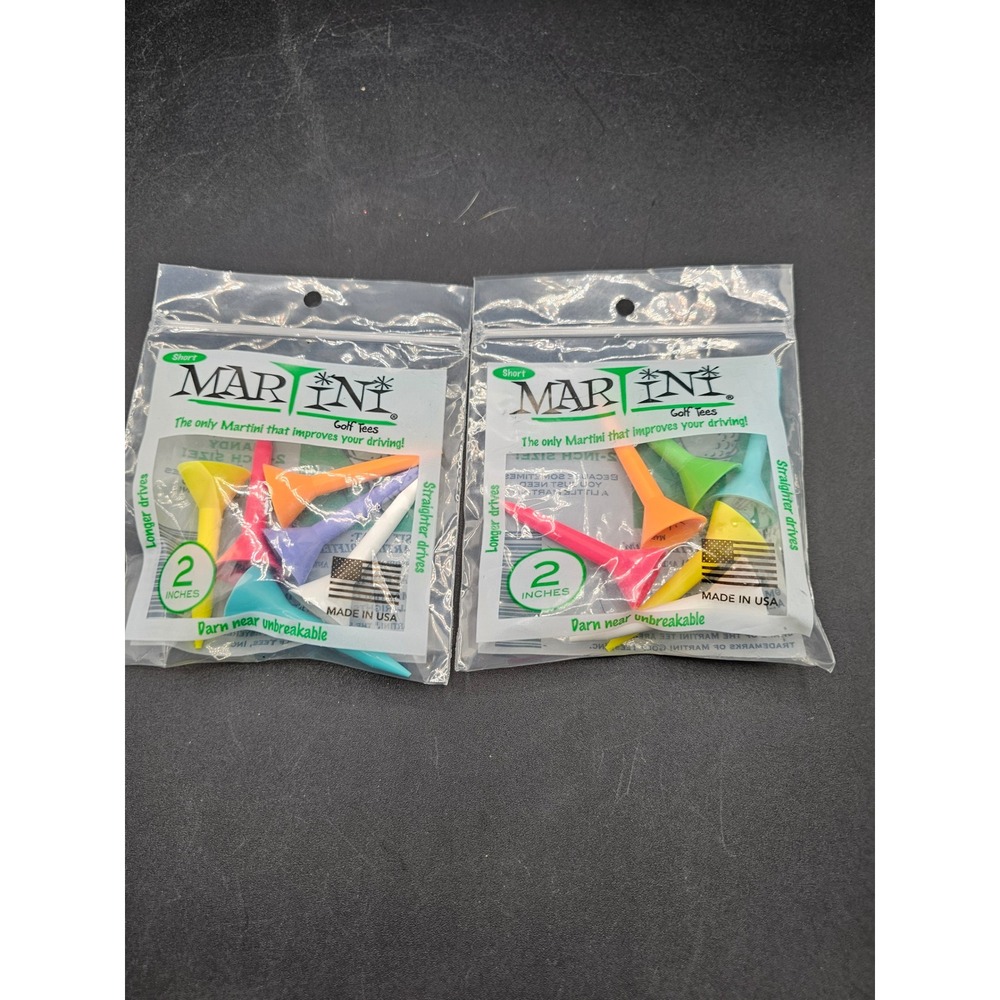 Martini Golf Tees Short 2 Inch Multi Color 2 Packs Total 12 Tees Made in USA
